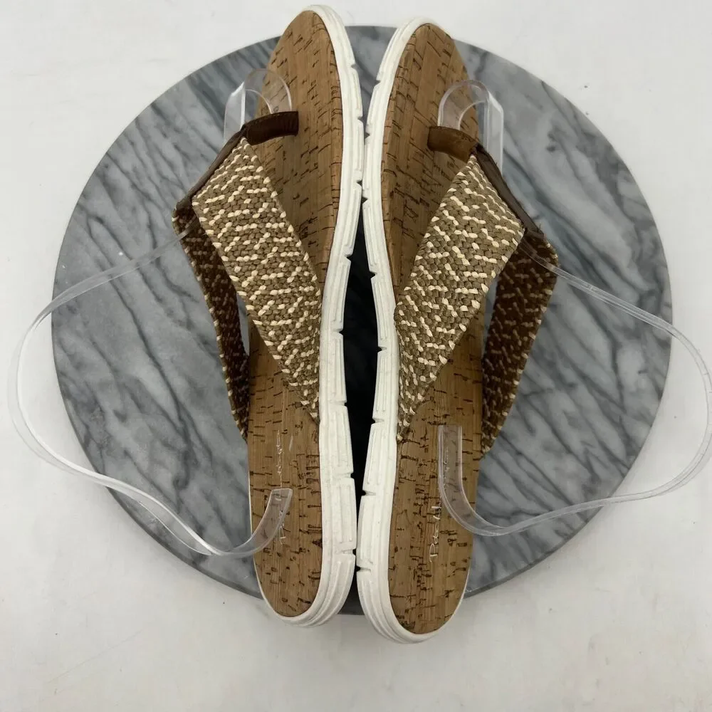 Pete Huntington Flip Flop Mens 10 Thong Sandals Woven Textile Strap Cork Footbed